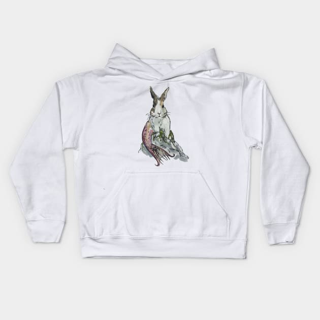 Mermaid Bunny on Rock Kids Hoodie by aquabun